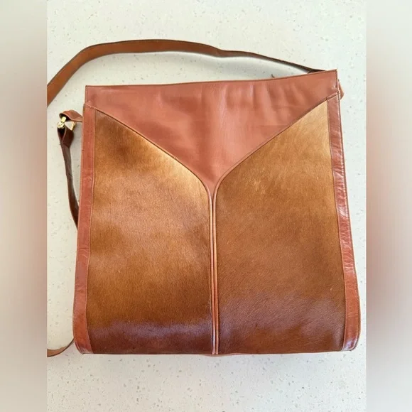 Vintage Leather Satchel with Fur Hide Panels - Picture 2 of 10